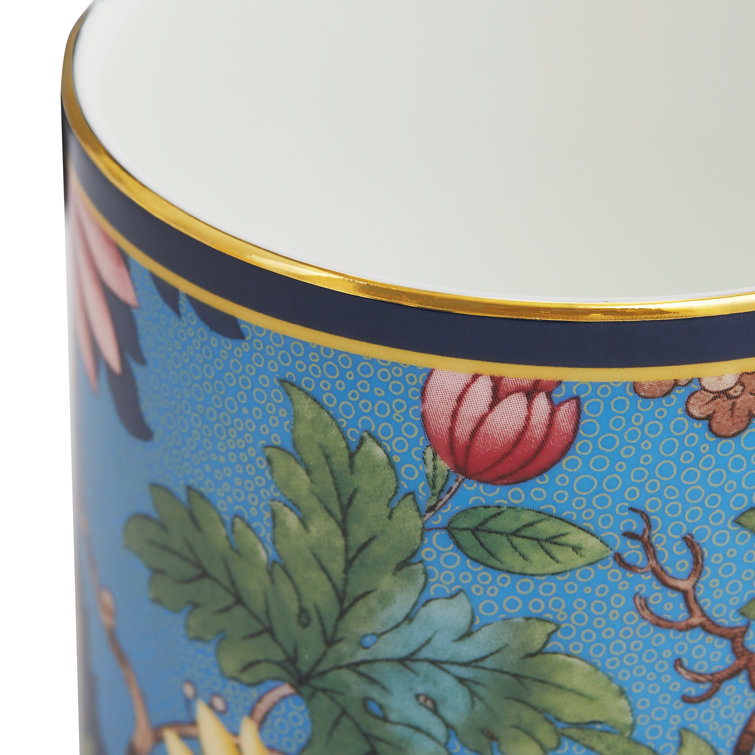 Large Blue Ceramic Mug with Exotic Floral Design