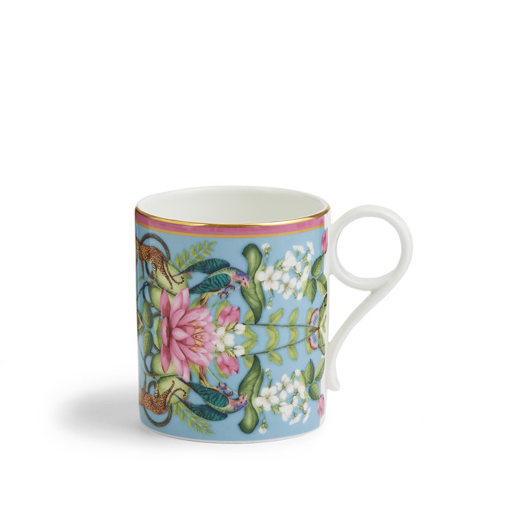 Small Blue Ceramic Mug with Animal and Floral Print
