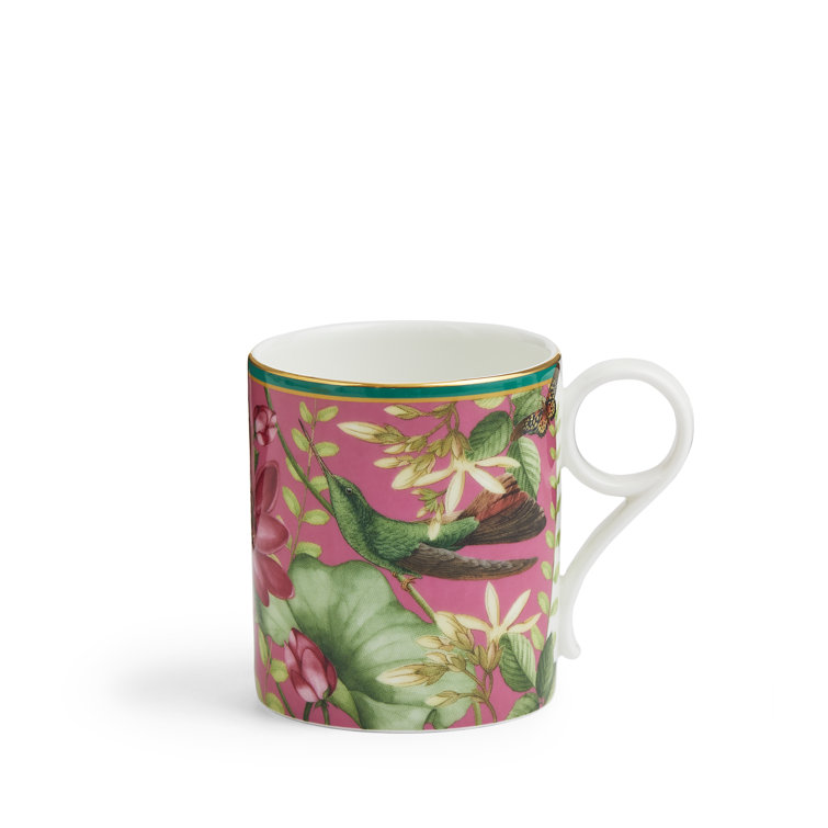 Small Pink Ceramic Mug with Floral and Animal Print