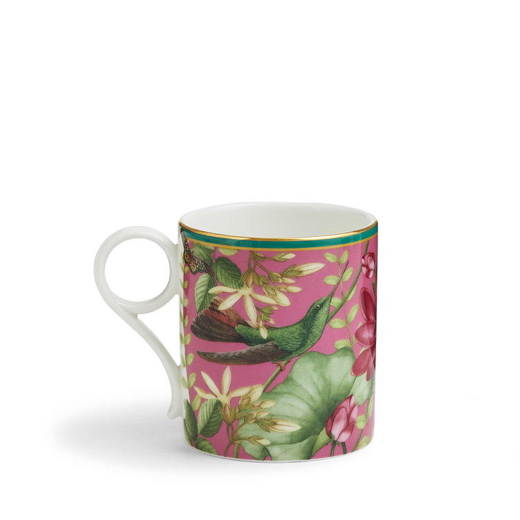 Small Pink Ceramic Mug with Floral and Animal Print