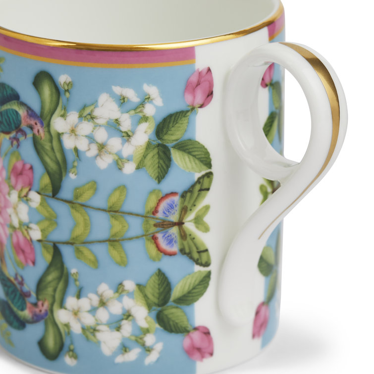 Small Blue Ceramic Mug with Animal and Floral Print