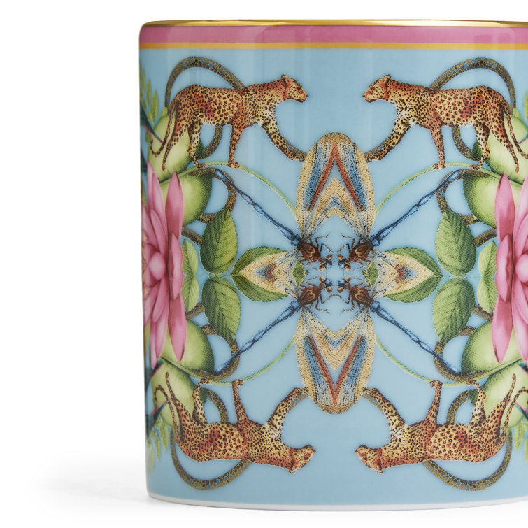 Small Blue Ceramic Mug with Animal and Floral Print