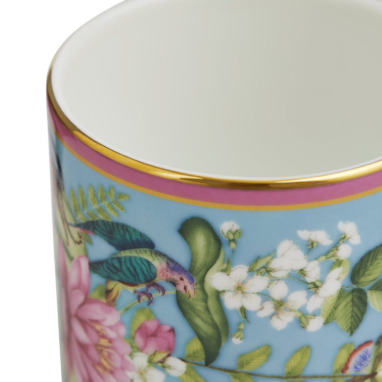 Small Blue Ceramic Mug with Animal and Floral Print