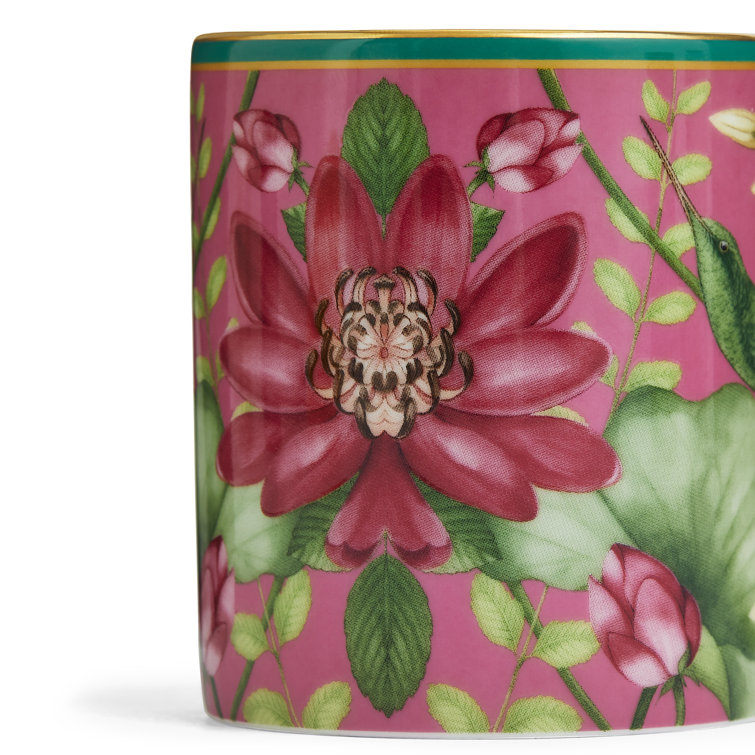 Small Pink Ceramic Mug with Floral and Animal Print