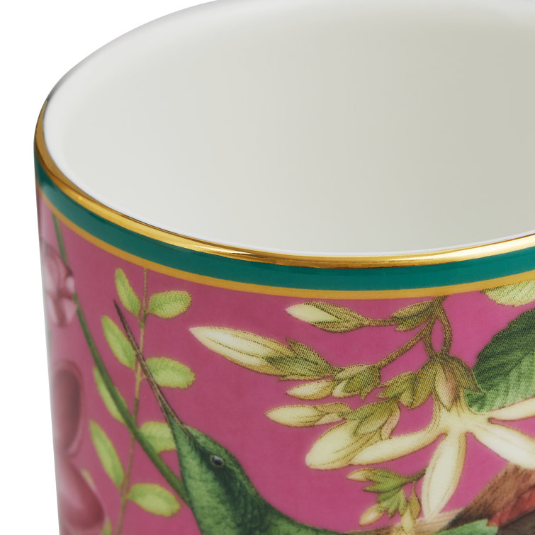 Small Pink Ceramic Mug with Floral and Animal Print