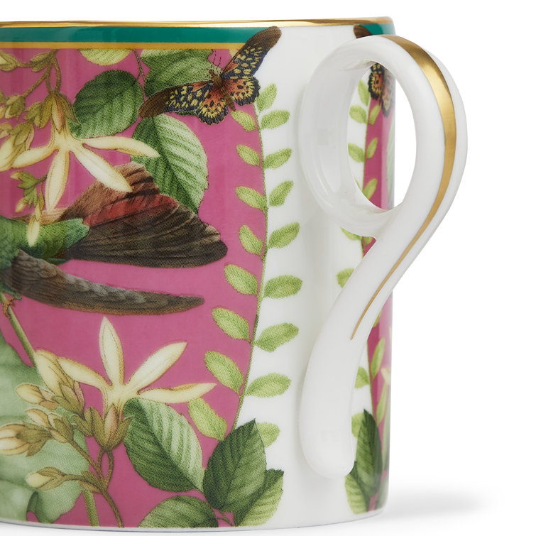 Small Pink Ceramic Mug with Floral and Animal Print