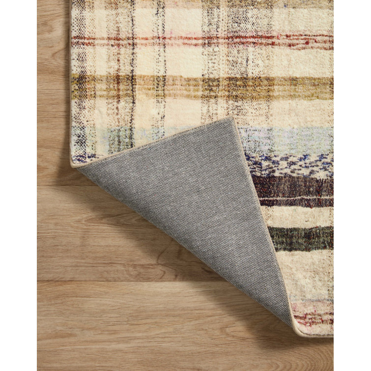Ivory and Multi Plaid Synthetic Runner Rug 2'3" x 11'6"