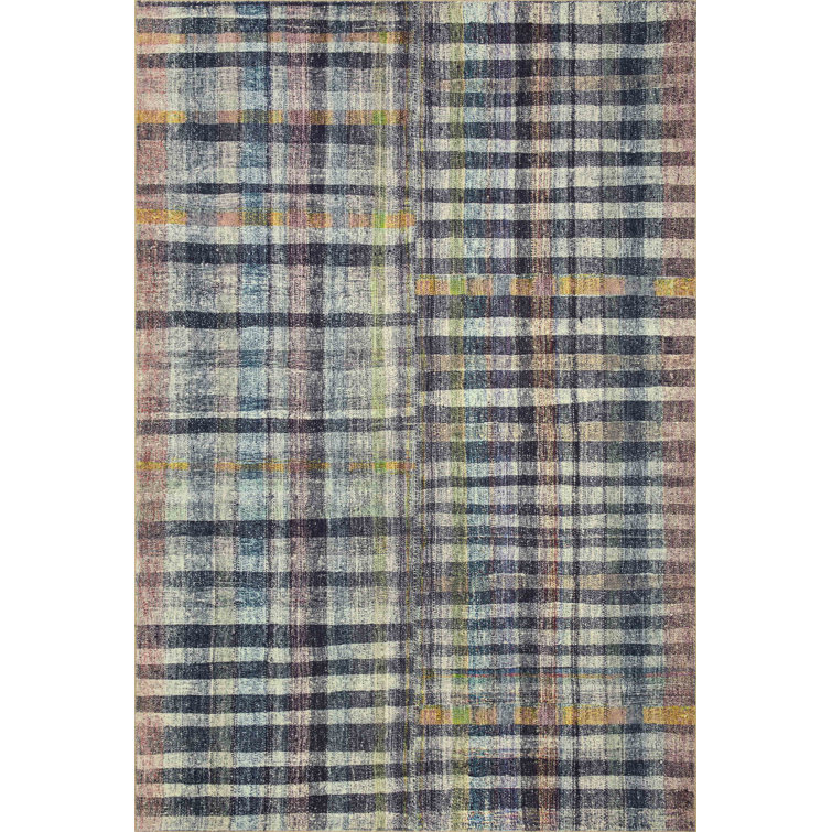 Humphrey Plum Multi-Color Plaid Synthetic Area Rug