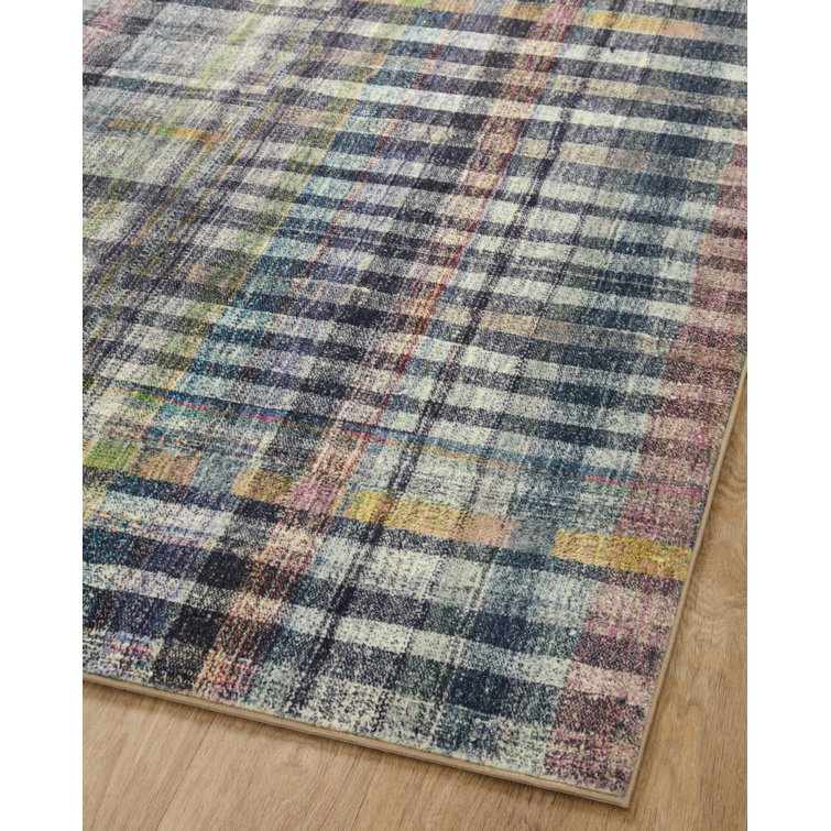 Humphrey Plum Multi-Color Plaid Synthetic Area Rug