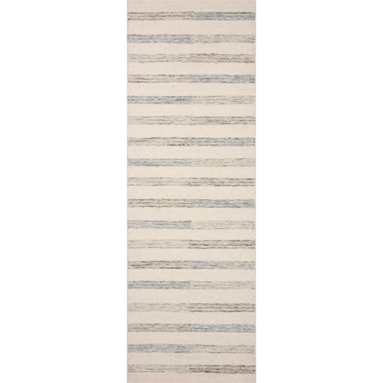 Ivory Stripe Tufted Wool Area Rug 9'3" x 13' - Handmade and Durable