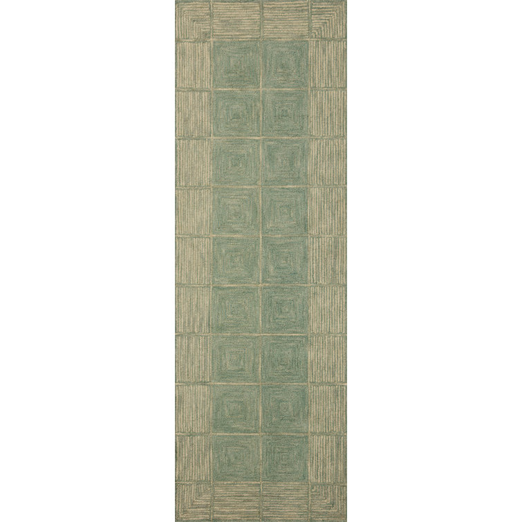 Francis Green and Natural Wool Diamond Pattern Runner Rug