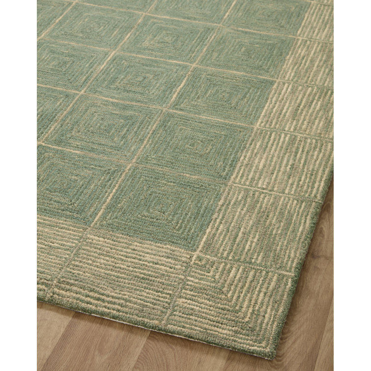 Transitional Handmade Tufted Wool Area Rug in Green - 11'6" x 15'