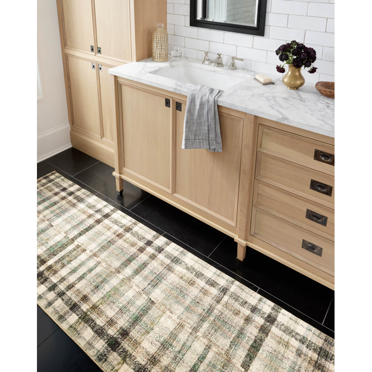Forest and Multi Plaid Polyester Runner Rug 2'3" x 11'6"