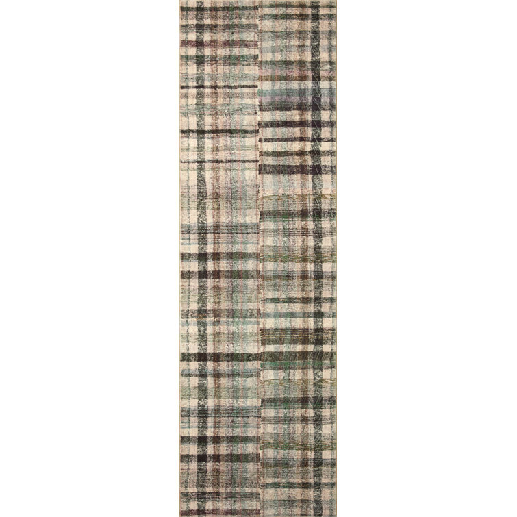 Forest and Multi Plaid Polyester Runner Rug 2'3" x 11'6"