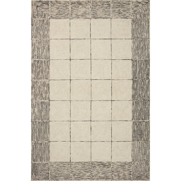 Handmade Cream Diamond Tufted Wool Rectangular Area Rug
