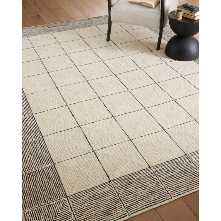 Handmade Cream Wool 18" Diamond Tufted Square Rug