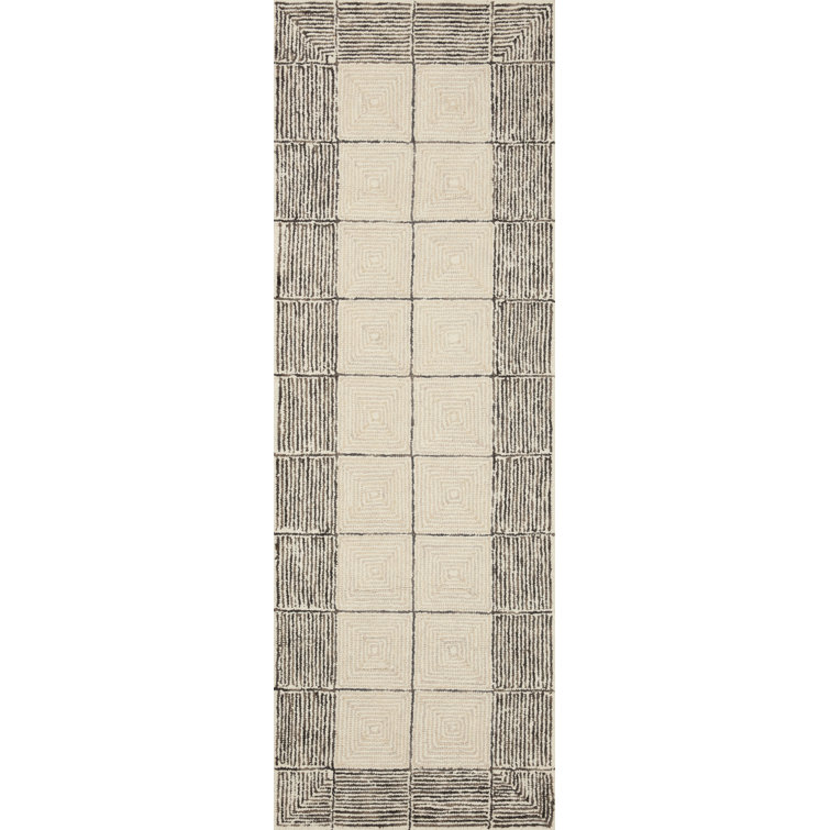 Handmade Cream and Black Wool Tufted Area Rug, 2 ft x 5 ft