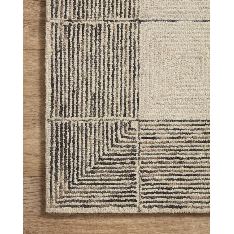 Handmade Cream Diamond Tufted Wool Rectangular Area Rug