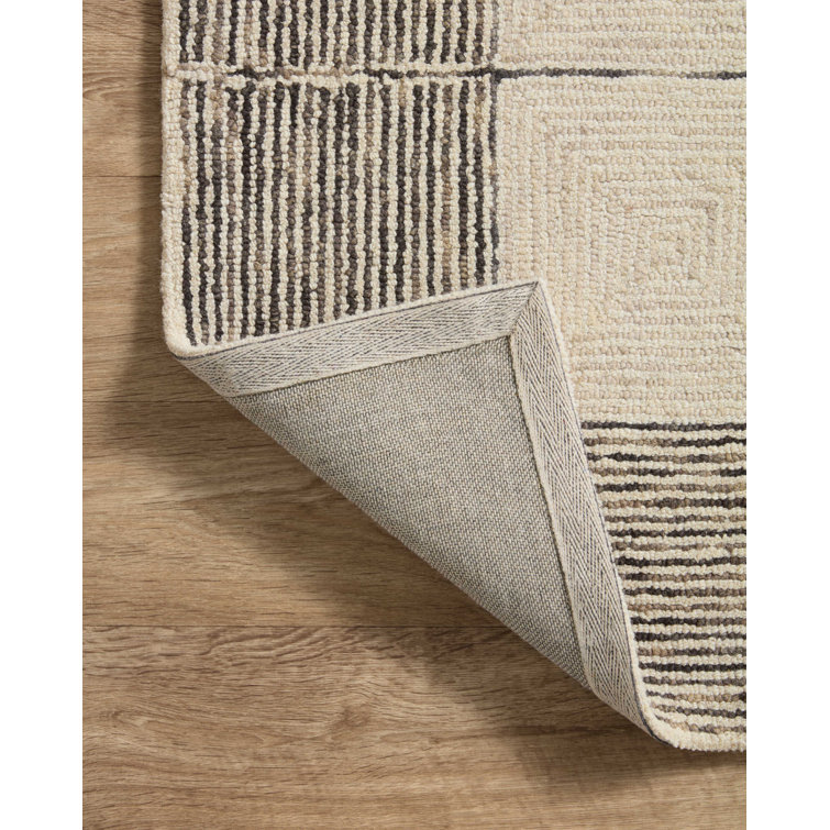 Handmade Cream Diamond Tufted Wool Rectangular Area Rug