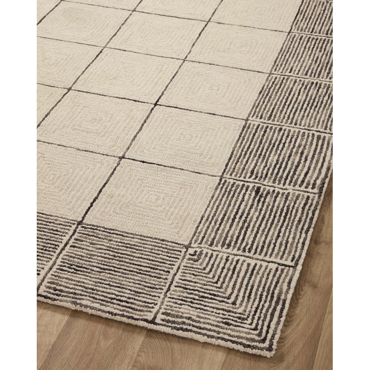 Handmade Cream Diamond Tufted Wool Rectangular Area Rug
