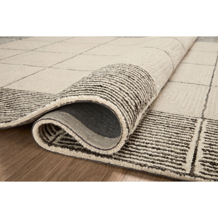 Handmade Cream Diamond Tufted Wool Rectangular Area Rug