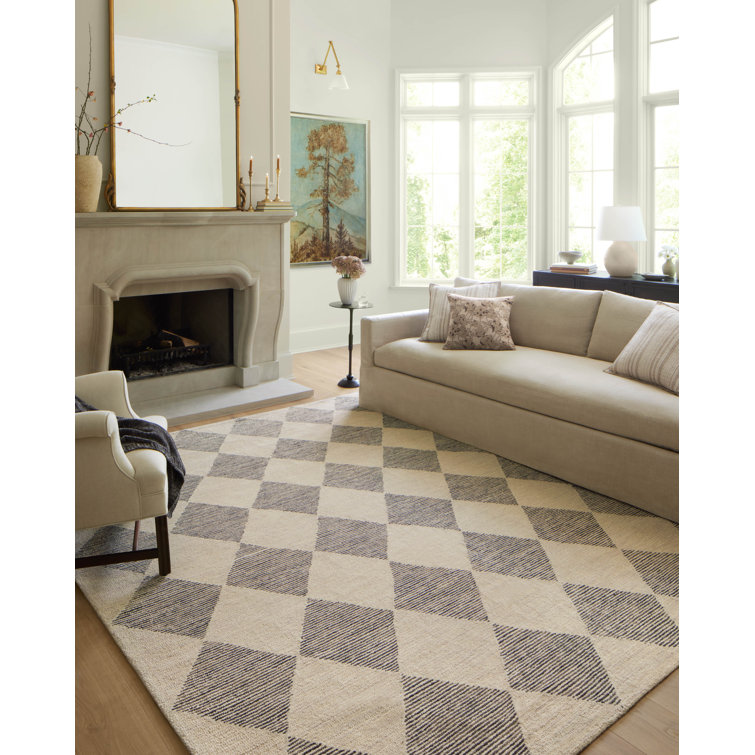 Handmade Tufted Beige & Charcoal Wool Diamond Area Rug 11'6" x 15'