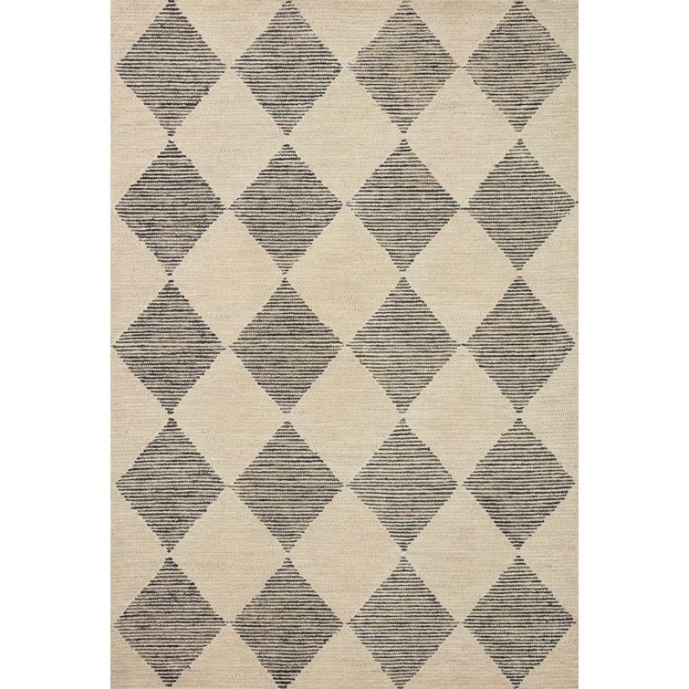 Handmade Tufted Beige & Charcoal Wool Diamond Area Rug 11'6" x 15'