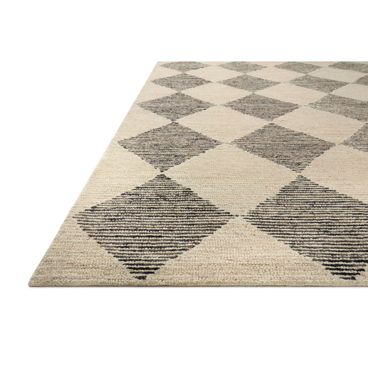Handmade Tufted Beige & Charcoal Wool Diamond Area Rug 11'6" x 15'