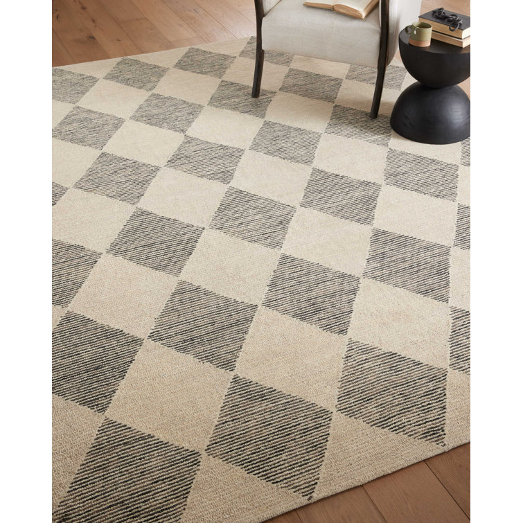 Handmade Tufted Beige & Charcoal Wool Diamond Area Rug 11'6" x 15'