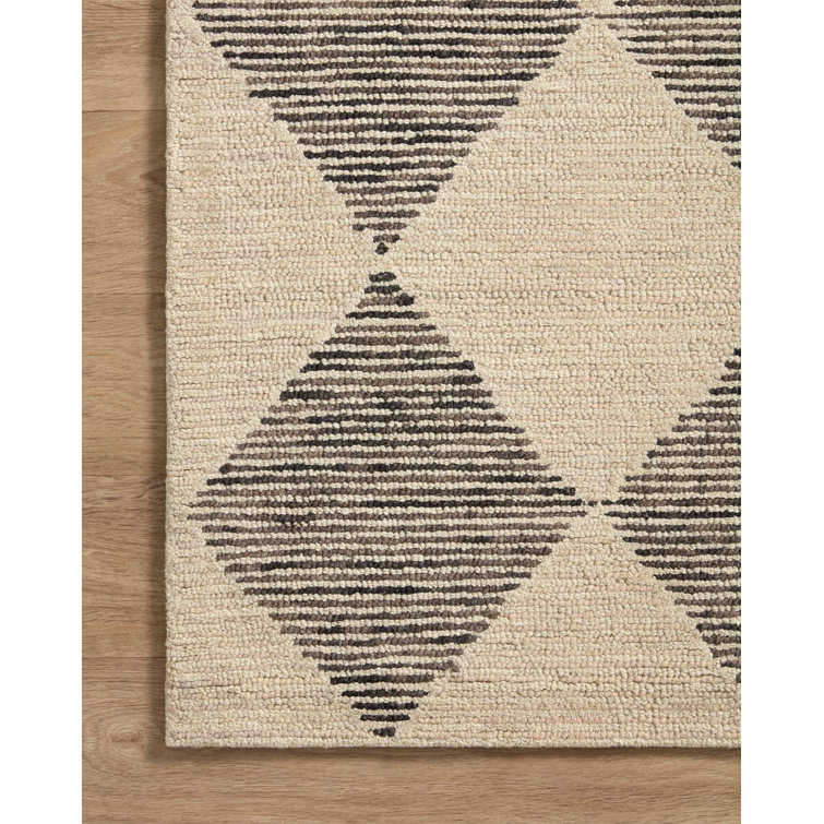 Handmade Tufted Beige & Charcoal Wool Diamond Area Rug 11'6" x 15'