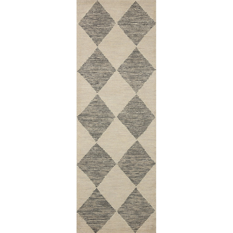 Handmade Tufted Beige & Charcoal Wool Diamond Area Rug 11'6" x 15'