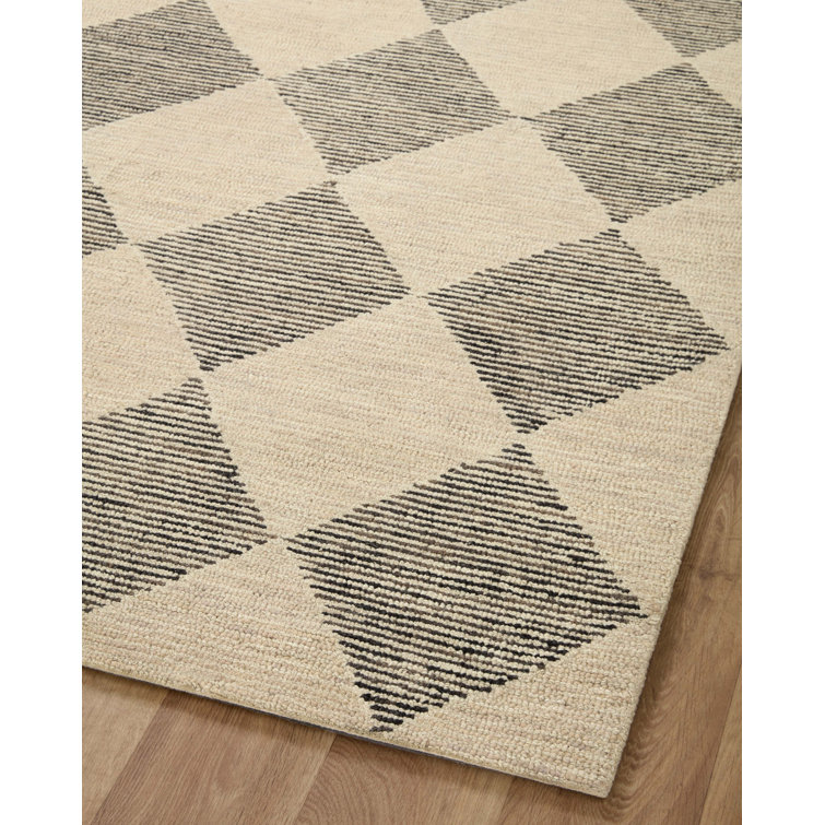 Handmade Tufted Beige & Charcoal Wool Diamond Area Rug 11'6" x 15'
