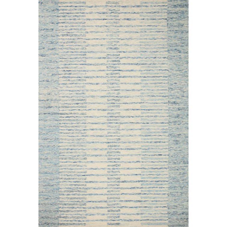 Ivory Stripe Hand-Tufted Wool Area Rug 5' x 7'