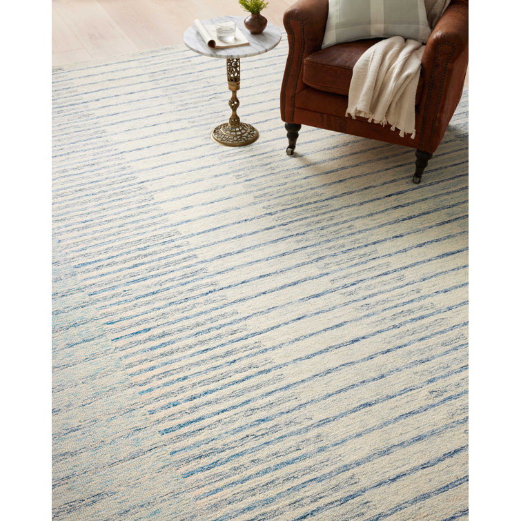 Ivory Stripe Hand-Tufted Wool Area Rug 5' x 7'