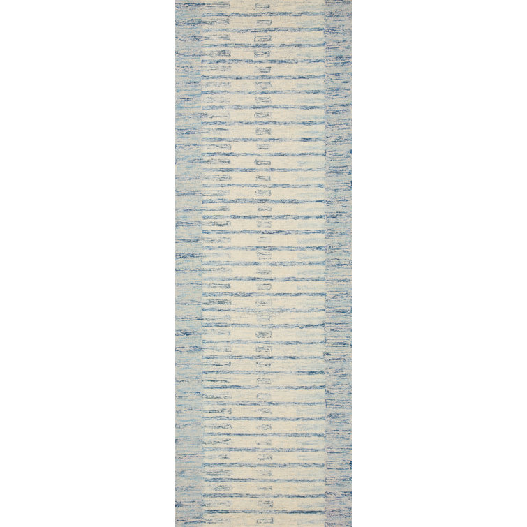 Ivory and Denim Wool Tufted Stripe Runner Rug 2'-0" x 5'-0"