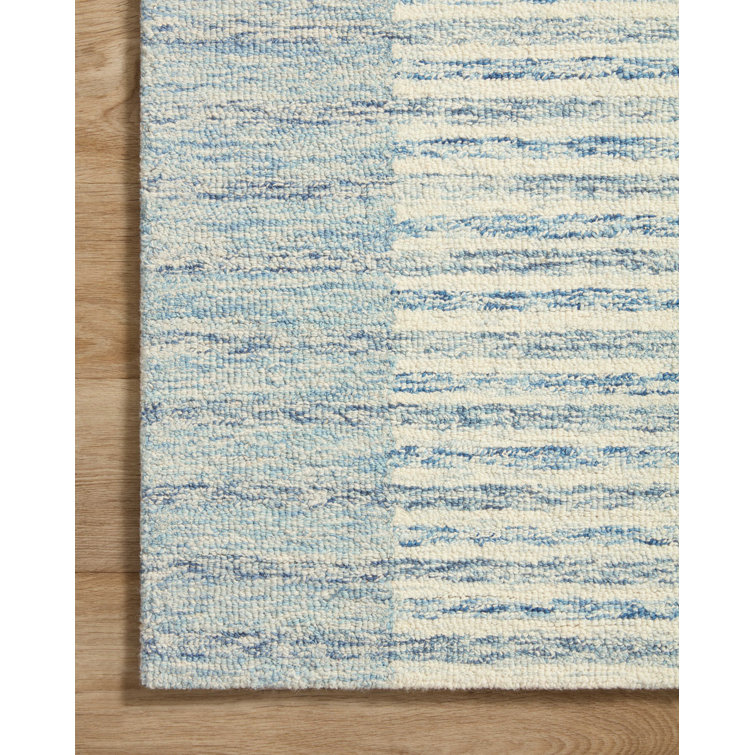 Ivory Stripe Hand-Tufted Wool Area Rug 5' x 7'