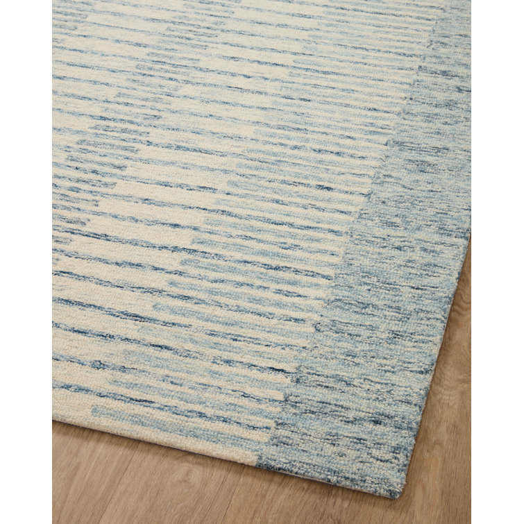Ivory Stripe Hand-Tufted Wool Area Rug 5' x 7'