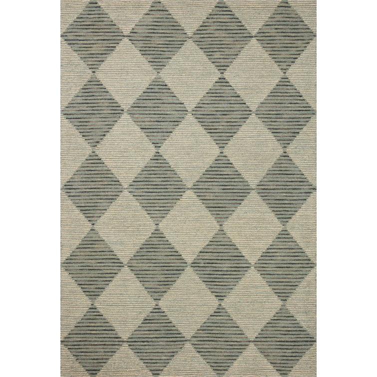 Handmade Tufted Beige & Charcoal Wool Diamond Area Rug 11'6" x 15'