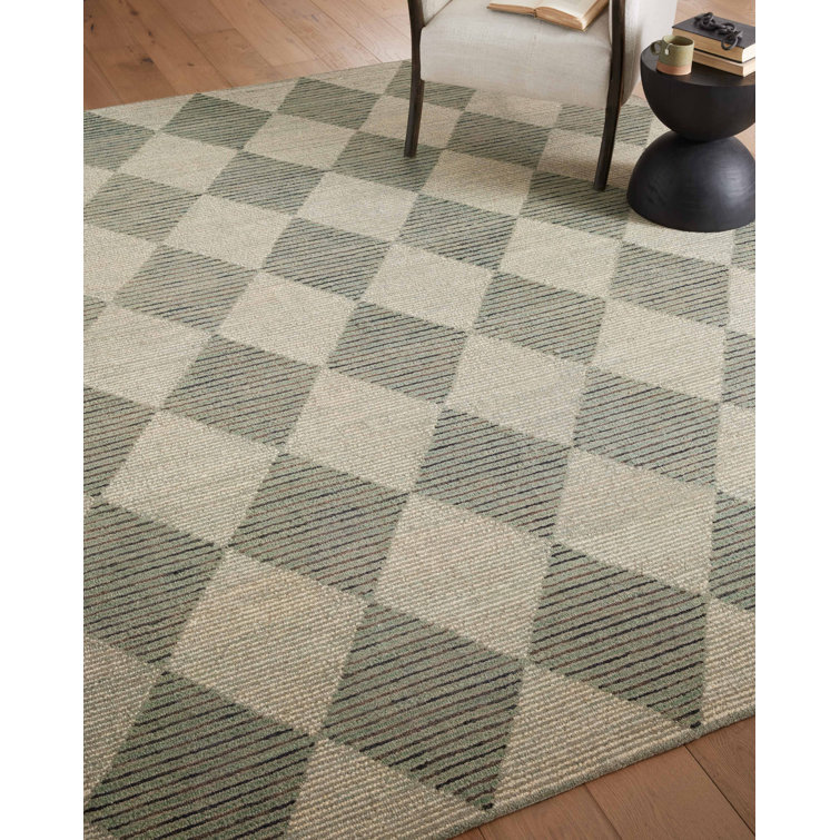 Handmade Tufted Beige & Charcoal Wool Diamond Area Rug 11'6" x 15'