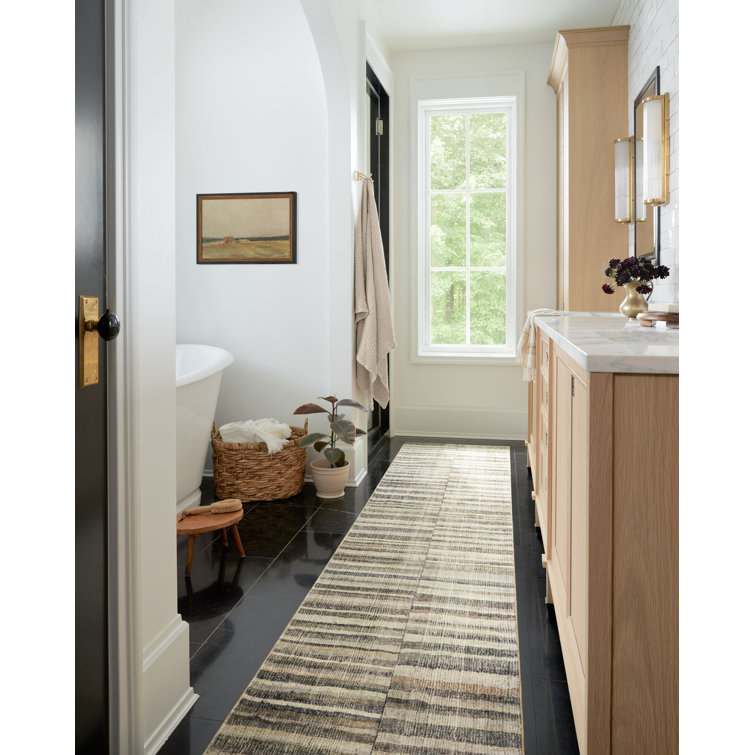 Humphrey Modern Plaid Runner Rug in Natural and Moss - 2'3" x 11'6"