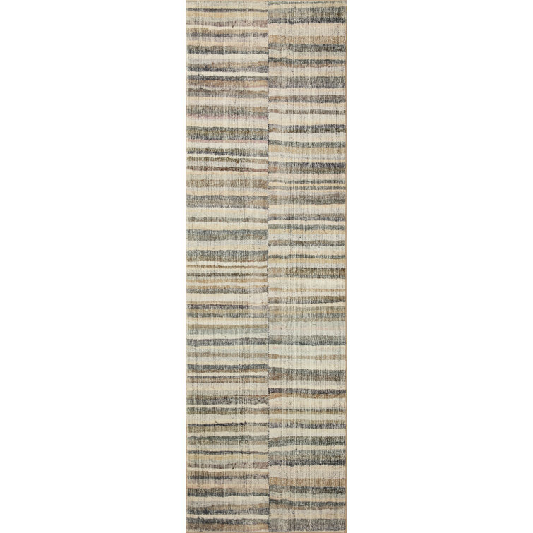 Humphrey Modern Plaid Runner Rug in Natural and Moss - 2'3" x 11'6"