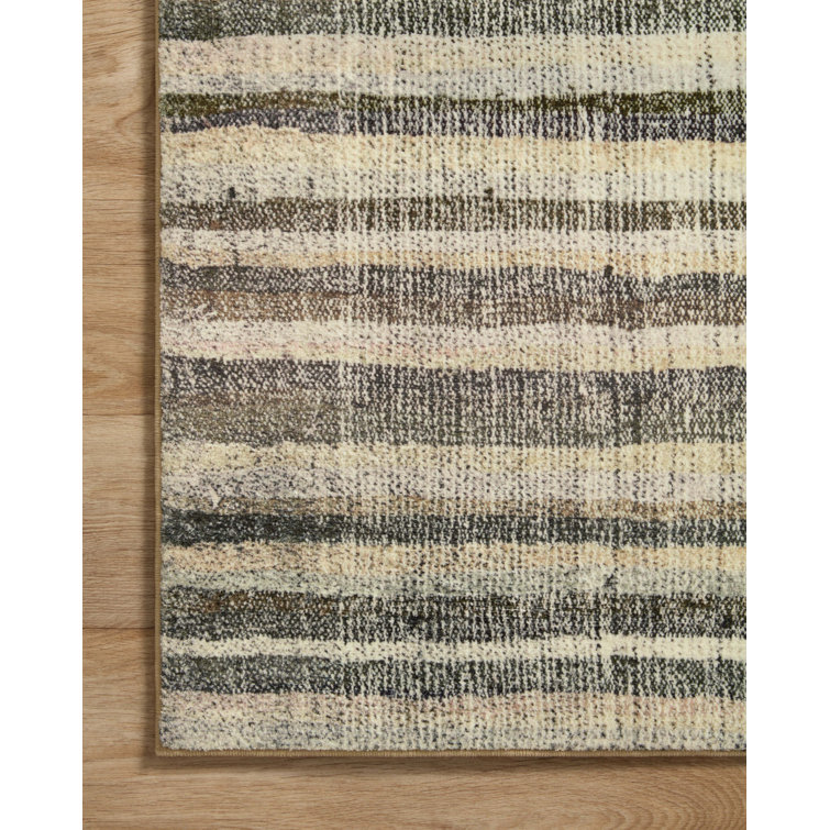 Humphrey Modern Plaid Runner Rug in Natural and Moss - 2'3" x 11'6"