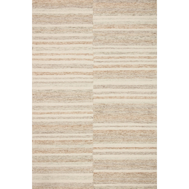 Ivory Stripe Tufted Wool Area Rug 3'6" x 5'6" Handmade and Stain-Resistant