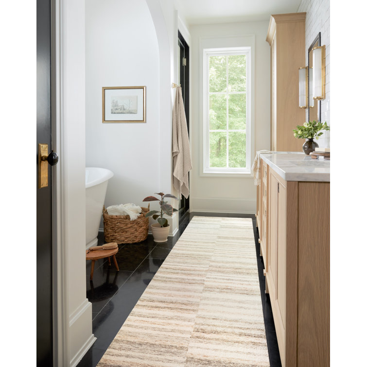 Ivory Stripe Tufted Wool Area Rug 3'6" x 5'6" Handmade and Stain-Resistant