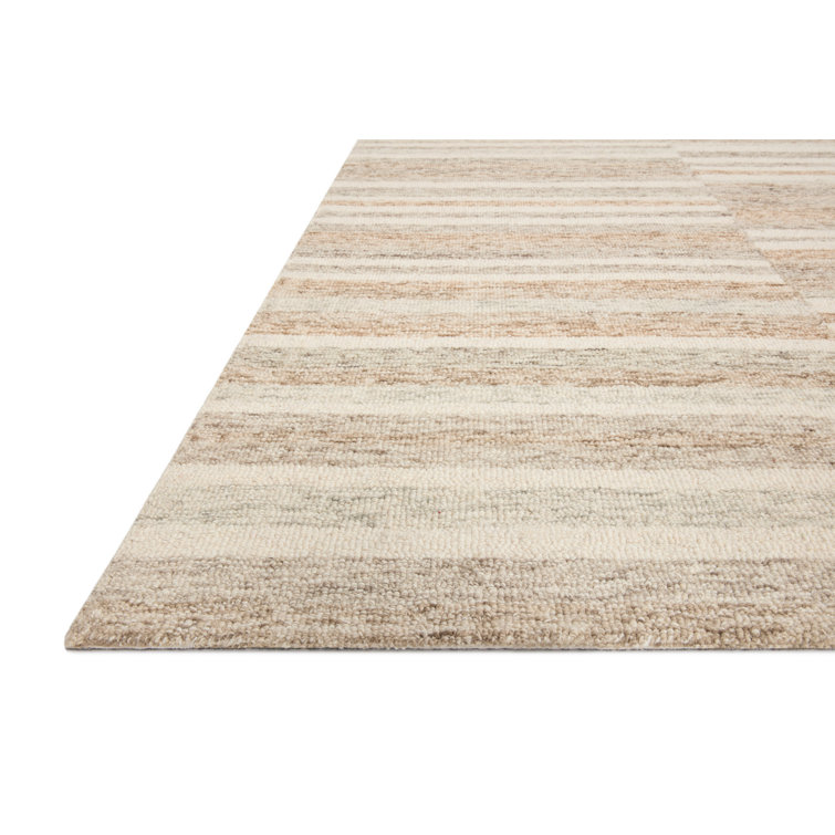 Ivory Stripe Tufted Wool Area Rug 3'6" x 5'6" Handmade and Stain-Resistant