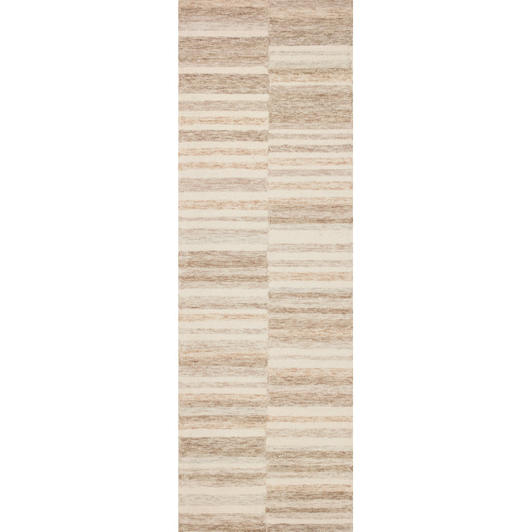 Ivory Stripe Tufted Wool Area Rug 3'6" x 5'6" Handmade and Stain-Resistant