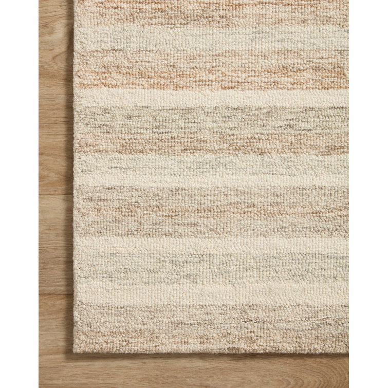 Ivory Stripe Tufted Wool Area Rug 3'6" x 5'6" Handmade and Stain-Resistant