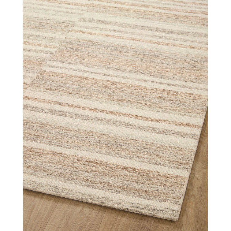 Ivory Stripe Tufted Wool Area Rug 3'6" x 5'6" Handmade and Stain-Resistant