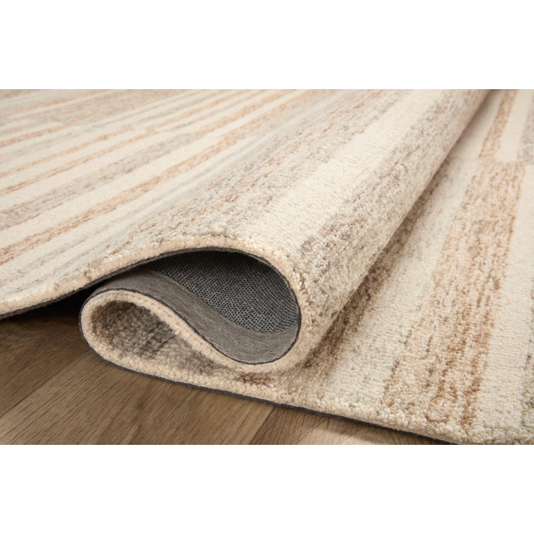 Ivory Stripe Tufted Wool Area Rug 3'6" x 5'6" Handmade and Stain-Resistant