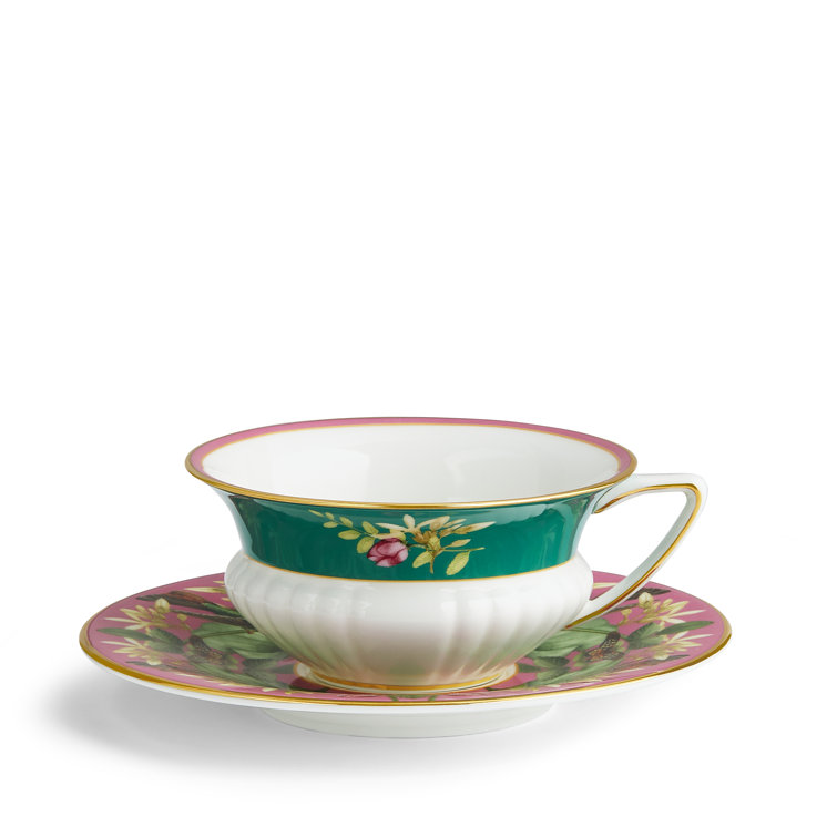 Colorful Ceramic Floral Teacup and Saucer Set